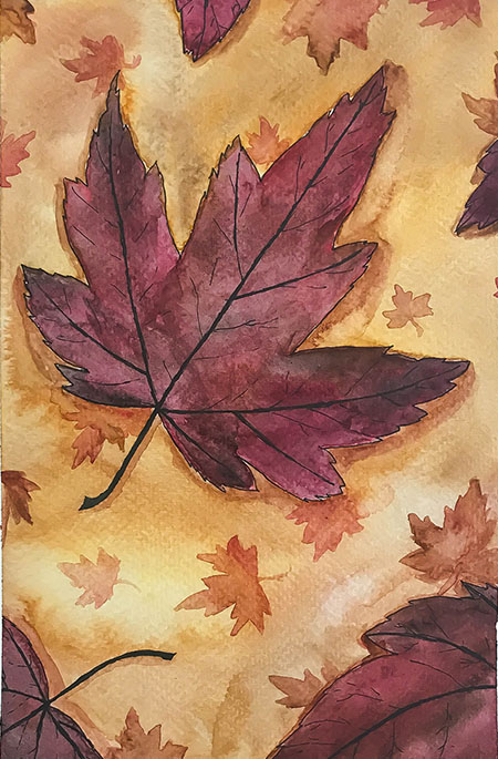 maple leaf painting in watercolor